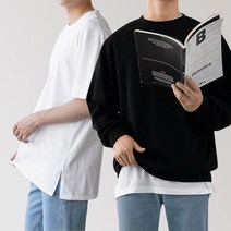 [당일출고] [1+1] 남자 레이어드 티셔츠 기본 무지 이너 흰색 검은색 회색 티셔츠 머슬핏 머슬티 순면 옆트임 목안늘어나는 오버핏 20수 반팔