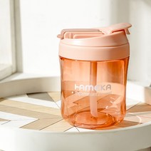 비주얼 빨대컵 직장인 대용량 휴대용 물컵 큐티 선물컵, 복숭아 안개 가루, 500Ml