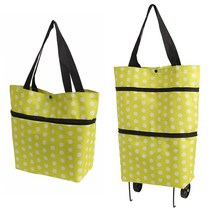 JL 접이식 쇼핑 카트 토드백 겸용 시장 바구니 폴딩 바퀴 캐리어, 1개, 도트그린