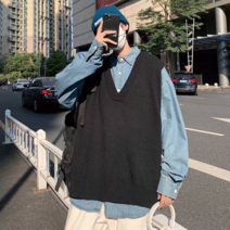 브이넥 루즈핏 니트 조끼 베스트 레이어드코디 캐주얼룩 - 사은품 마스크 증정