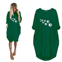 빅사이즈원피스 데님 겨울하객 홈드레스 Women Tshirt Casual Dress Loose Feet Printed Tops Long Sleeve 오버핏 가을n ONeck Poc
