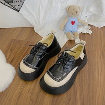 나루니 여성로퍼 로퍼 라운드토 가죽 브리티쉬 봄 가을 두꺼운밑창 두꺼운굽 투톤 키높이 키작녀 5cm 5cm굽