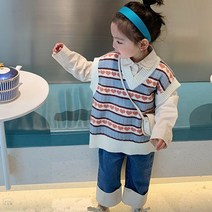 도오빠 아동 니트 조끼 베스트 루즈핏 오버핏 브이넥 여아조끼 키즈 주니어 아동복_다이루