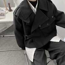 펑크 스타일 언발한 미니 모직 재킷 남성 트렌드 루즈핏 다용도 오토바이