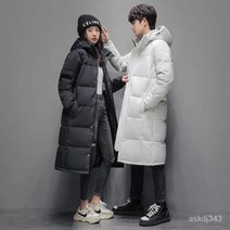 남녀공용 겨울 캐주얼 방한 보온 오버핏 커플 롱 후드 집업 누빔 패딩점퍼 누빔 다운점퍼 빅사이즈 재고정리대금