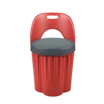 천하퍼니처 - 수납의자 옷보관함 등받이 스툴 화장대 깡통 드럼통 업소용 간이 보조 의자, 등받이형 바디(레드), 쿠션(그레이)