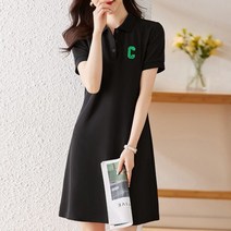 여성 레터링 패치 스포티 카라넥 캐주얼 원피스 여름 슬림핏 반팔 포로 티셔츠 스커트