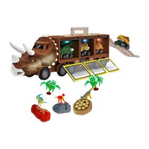 THE VEDO SHOP 대형 디노 트럭 보관 플라스틱 트럭 큰 트랙터 공룡 운송 차량 장난감 분위기 휴대용 컨테이너 어린이 최고의, 34x10x10.5cm., 갈색