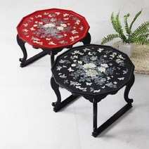 박씨상방 1.3 12각 원형호족반 목단꽃나비 자개찻상 39센티, 검정