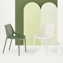 하늘창 1+1허니콤 플라스틱 체어 UV코팅 겹침보관가능 카페의자 테라스 야외의자 타공 펜션, 화이트, 딥그린