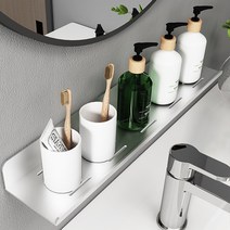 무타공마켓 무타공 물빠짐 세면대 욕실선반 접착제 포함, 30cm-실버, 일자형