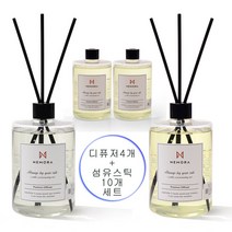네모라 디퓨저 500ml 4개+섬유스틱 10P 디퓨저 세트 방향제 디퓨저5종 세트, 유칼립투스500ml4개+섬유스틱10P