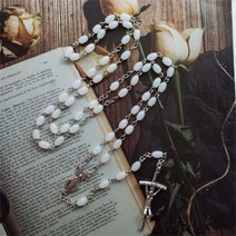 십자가팬던트 타원형 비즈 목걸이 예수와 가톨릭 묵주 십자가 펜던트 체인 쥬얼리 여성 소녀 십대, 한개옵션0