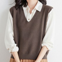 여성 가을 겨울 조끼 여자 간절기 방한 레이어드 스트라이프 니트 숄 조끼 베스트 V1722