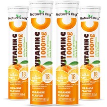 Natures Key 비타민 C 1000mg 20가지 이상의 허브 ampamp 미네랄 면역 지원 발포성 정제 A E 아연 셀레늄 에키네시아 생강 오렌지 72정, [03] 18개(3개들이 팩), [02] 주황색