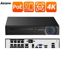 휴대용녹음기 AZISHN-4K 오디오 네트워크 비디오 레코더 H.265 4CH 8CH 16CH POE NVR 얼굴 인식 보안 감시 CCTV 레코더, 아무도