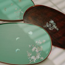 옻칠 자개 라운드 쟁반 트레이 파인다이닝 국내생산, 포장없음, 브라운복숭아