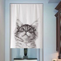 검은 흰색 고양이 문 커튼 일본어 노렌 침실 파티션 주방 입구 숏 홈 장식, [04] D-Door curtain(only), [01] W65xL90cm Split