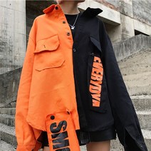 교복몰 UP 오렌지 블랙 반반 오버핏 셔츠
