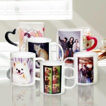 주문제작 포토 머그컵 우정 커플 돌잔치 집들이 답례품 굿즈 각인머그컵, 블랙변색머그, 하트형