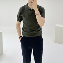 아도르클래식 르에그 반오픈 카라 캐주얼 남자 여름 스판 좋은 니트 반팔티