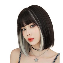 Ahwighair 짧은 가발 밥 풀 가발 블랙 브라운 이너 컬러 베이지 그라데이션 가발 Lisa 동형 쇄골식 가발 짧은 여성 가발 가슴 앞머리 작은 얼굴 효과