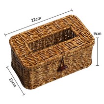 라탄 티슈 커버 각티슈 두루마리 휴지 화장지 케이스 수납 바구니 사각 원형 EA, P. 다크 22x13x9cm개