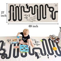 LISIBOOO Cotton Crawling Blanket Play Games Floor Mat Road Adventure Racing Carpet Kids Long Pad for, 1