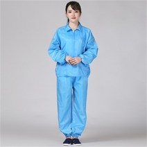 Ogfaour 여름작업복상의 제전분체복 화이트지퍼 쇼트 워크 가을 방진복 무진복 제전복 정전기 방지, 블루 세트_XXXL