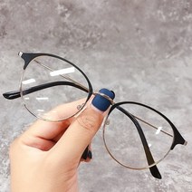 노안경 노안안경 돋보기노안안경 클래식 메탈 라운드 프레임 근시 안경 패션 레트로 광학, 없음, 슬리버 블랙