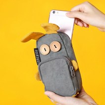 특이한 심플 캐릭터 투지퍼 중학생 고등학생 봉제 필통 파우치, 그레이
