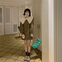 결혼식하객룩 반팔트위드원피스 아일렛원피스 휴양지원피스 빅카라 브라운 키작녀 블랙 리본