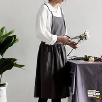 린넨 원피스 앞치마 일본식 빈티지 플리츠공방 카페 꽃집 롱 보육교사 신혼 네일샵 장금이 까페 꽃집 마트, 카본 그레이 플러스 포켓