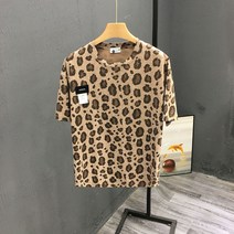 반팔 티셔츠 남성 호피 프린트 여름 파이어 마피아 슬림 반팔 티셔츠