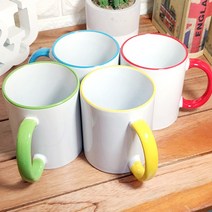 손잡이칼라 승화전사머그컵/ 50ea단위판매, 연두