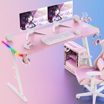 아우스 카본 컴퓨터책상 올인원 게이밍채책상 게이밍데스크 컴퓨터테이블 학생책상 사무용책상 1인용 2인용 RGB데스크 컵홀더+헤드셋거치대 제공, 분홍-RGB-800mm