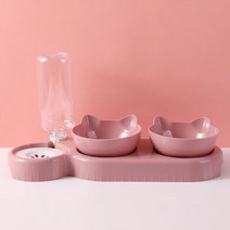 애완 동물 고양이 그릇 자동 물 디스펜서 저장 개 음식 컨테이너 Waterer 피더, 01 MED3in1-pink