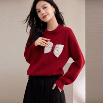 가을 코디 리본 구슬 박시 니트 스타일리시한 여성 긴팔 상의