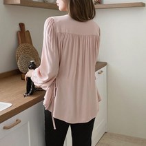 마롱패션 허리끈 주름 블라우스 쉬폰 크림 아이보리