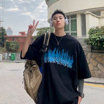 남자 오버핏 빅사이즈 큰옷 레이어드티 LPPSTER Men Flme lk Hrjuku Streetwer T-Shirts 2022 Y2k Oversize