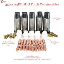 용접용품 노즐 용접용품 노즐Mb 24kd 용접 토치 소모품 35pcs 0.8mm 1.0mm 1.2mm mig 토치 가스 노즐 팁 홀더 mig mag 용접기의 가스 디퓨저, 협력사, 35개, 1.0mm 0.039인치