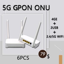 6PCS 5G GPON ONU ONT 4GE 2USB + 2.4/5G WIFI AC 라우터 듀얼 밴드 FTTH 모뎀 광섬유 OLT 초침 전원 없음, 단일옵션, 한개옵션0