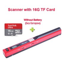 책스캔 북스캔 IScan 휴대용 스캐너 문서 A4 책 컬러 사진 이미지 핸드 헬드 지원 JPG PDF TF 카드 배터리, 08 Red with 16G Card