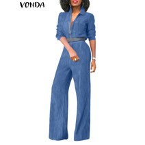 VONDA 여름 여성 데님 점프 슈트