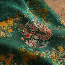 린넨천 Nanxu 레트로 중국 스타일 디지털 인쇄 순수 모시 원단 cheongsam, 초록