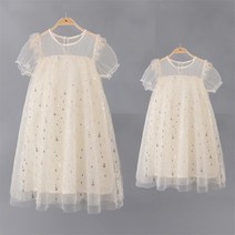 모녀커플룩 아기랑 엄마아기 아이와 엄마랑딸 커플룩 2023 스팽글 어머니 딸 매칭 드레스 가족 세트 메쉬