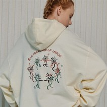 [천삼백케이] [꼼파뇨] 핸드 인 핸드 자수 후드티 (크림)