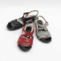 [코지] 여자 고급 캐주얼 소가죽 찍찍이 중년 4cm 샌들