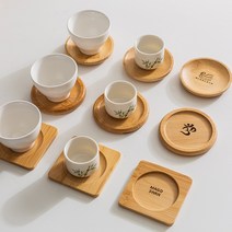 대나무 티 코스터 찻잔 술잔 컵받침 각인, 원형A