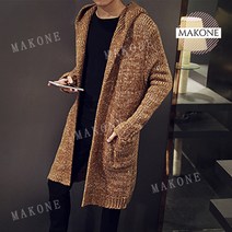 Makone 상표등록 남자 슬림 후드 니트 스웨터 롱 가디건 가을 겨울